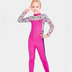 X-Manta Pink & Blue One-Piece Long Sleeve Girls Diving Snorkleing Wetsuit